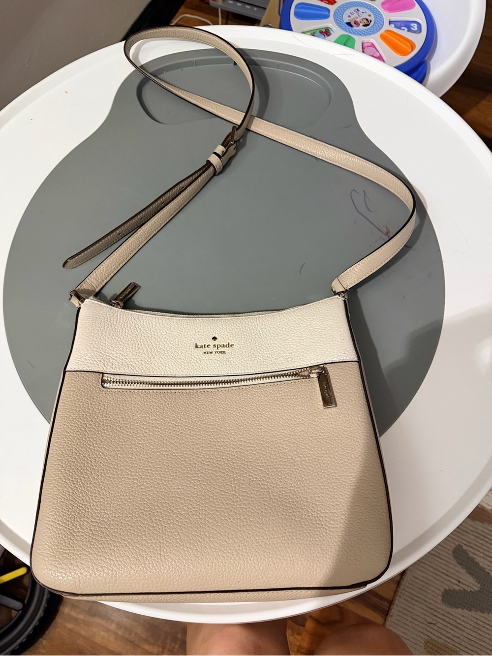 kate spade two-tone cream and beige pebbled leather crossbody